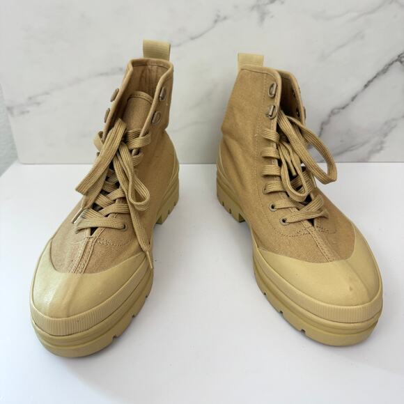 Everlane Women Canvas Utility Lug Boots Size 7.5 100% Organic Cotton Neutral Tan - Picture 2 of 10